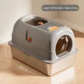 Extra large enclosed stainless steel cat litter box in space grey finish - With Large Scoop / 60x41x38.5cm / Basic Style - Gray