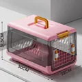 Rosa tragbare Haustier-Transportbox mit 50x32x31,5cm Größenangaben auf dem Bild - 50*32*31.5cm (Faltbar/Napf und Trennwand Inklusive) / Durchscheinendes Rosa