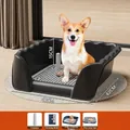 Grande toilette pour chien noire avec clôture anti-éclaboussures et colonne de dressage - Grand (Noir)