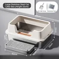 Large stainless steel cat litter box with high fence and mat, 50x35x22cm - Large Size (Base Height 10CM) / Luxury Set (Incl. Sifting Pad + Scoop + Deodorizer) / Off White