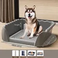 Toilettes pour animaux de grande taille avec parois anti-éclaboussures et grille amovible - Extra Large (Gris Étoilé)
