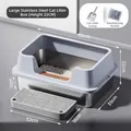 Extra large stainless steel open cat litter box with high fence, scoop and mat - Large Size (Base Height 10CM) / Luxury Set (Incl. Sifting Pad + Scoop + Deodorizer) / Sky Blue