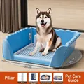 Grand bac à litière bleu pour chien avec clôture haute anti-éclaboussures et grille - Extra Large (Bleu Ciel)