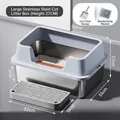 Large stainless steel open cat litter box with high fence and sifting step - Large Deepened (Base Height 15CM) / Luxury Set (Incl. Sifting Pad + Scoop + Deodorizer) / Sky Blue