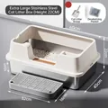 Large stainless steel cat litter box with high fence and anti-tracking mat in beige finish - Extra Large (Base Height 10CM) / Standard Set (Incl. Scoop + Deodorizer) / Off White