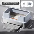 Large stainless steel open cat litter box with high splash guard and sifting pedal - Extra Large Deepened (Base Height 15CM) / Standard Set (Incl. Scoop + Deodorizer) / Sky Blue