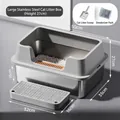 Large stainless steel cat litter box with high fence splash-guard and sifter mat - Large Deepened (Base Height 15CM) / Standard Set (Incl. Scoop + Deodorizer) / Light Gray