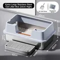 Extra large stainless steel cat litter box with high fence and front sifting pedal - Extra Large (Base Height 10CM) / Standard Set (Incl. Scoop + Deodorizer) / Sky Blue