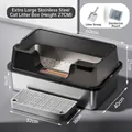 Large stainless steel cat litter box with high fence and step 60x40x27cm - Extra Large Deepened (Base Height 15CM) / Standard Set (Incl. Scoop + Deodorizer) / Transparent Black