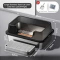 Extra large stainless steel cat litter box set with splash guard and footboard - Large Size (Base Height 10CM) / Standard Set (Incl. Scoop + Deodorizer) / Transparent Black