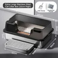 Extra large stainless steel cat litter box with high fence and mat, 60x40x22cm - Extra Large (Base Height 10CM) / Standard Set (Incl. Scoop + Deodorizer) / Transparent Black