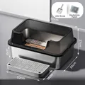 Large stainless steel cat litter box with high splash-proof fence and dimensions - Large Deepened (Base Height 15CM) / Standard Set (Incl. Scoop + Deodorizer) / Transparent Black