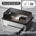 Extra large stainless steel cat litter box with high fence, anti-splash design and step - Extra Large Deepened (Base Height 20CM) / Standard Set (Incl. Scoop + Deodorizer) / Transparent Black