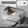Extra large stainless steel cat litter box with high splash-proof walls and scoop - Extra Large Deepened (Base Height 20CM) / Standard Set (Incl. Scoop + Deodorizer) / Light Gray