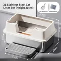 Extra large stainless steel cat litter box with high splash-proof fence and sifting step - Extra Large Deepened (Base Height 20CM) / Standard Set (Incl. Scoop + Deodorizer) / Off White