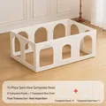 Indoor transparent pet playpen set with 9 panels and 1 door for small dogs and puppies - 10 Pieces / Pearl White
