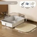 Arenero para gatos abierto extragrande blanco crema con protector y alfombra - Estilo Onda Pequeña (Con Pala y Alfombrilla) / Especificación Normal / Blanco crema de leche