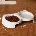 Doppia ciotola per gatti bianco crema con supporto rialzato e inclinato - Doppia Ciotola Anti-Perdita / Set Doppia Ciotola / Bianco crema di latte