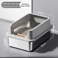 Large stainless steel open cat litter box with high-sided splash guard, gray finish - High Fence Model / Jumbo (20cm Basin) / Simple Grey
