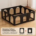 12-piece indoor pet playpen for small dogs with 60cm high transparent panels and door - 12-Piece Set / Obsidian Black