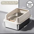 Large stainless steel cat litter box with 31cm high fence and entry splash guard - High Fence Model / Jumbo (20cm Basin) / Off White