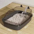 Arenero para gatos extra grande semiabierto antisalpicaduras, gris, 50x34x18cm - Orejas de Gato Grande (Con Pala) / 50cm / Negro