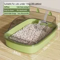 Arenero para gatos verde semicerrado con borde antisalpicaduras y pala, 50x34x18cm - Orejas de Gato Grande (Con Pala) / 50cm / Verde