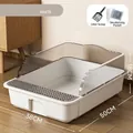 Arenero para gatos semicerrado blanco crema extragrande con borde alto y pala - Estilo de Onda Grande (Con Pala) / 50cm / Blanco crema de leche