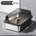 Extra large semi-enclosed stainless steel cat litter box with high splash guard - High Fence Model / Jumbo (20cm Basin) / Obsidian Black