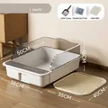 Arenero para gatos abierto extragrande con protector y alfombra en blanco crema - Estilo Onda Grande (Con Pala y Alfombrilla) / 50cm / Blanco crema de leche
