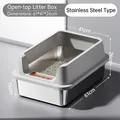 Extra large stainless steel cat litter box with high fence and splash guard design - 61CM Stainless Steel Litter Box (15CM Base) / Luxury Set (Trapping Pedal + Scoop + Deodorizer) / Light Gray
