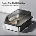 Extra large stainless steel cat litter box with high splash-proof fence in 61cm size - 61CM Stainless Steel Litter Box (15CM Base) / Luxury Set (Trapping Pedal + Scoop + Deodorizer) / Transparent Black