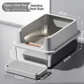 Lettiera per gatti semi-chiusa in acciaio inox con bordo alto e tappeto incluso - Stile Anti-schizzo / Jumbo (20cm Bacino) / Grigio Semplice