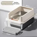 Lettiera per gatti aperta in acciaio inossidabile con recinzione paraspruzzi e tappeto - Stile Anti-schizzo / Jumbo (20cm Bacino) / Bianco avorio