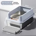 Grande lettiera aperta in acciaio inox con bordo alto paraspruzzi e tappetino base - Stile Anti-schizzo / Jumbo (20cm Bacino) / Celeste