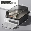 Lettiera per gatti grande in acciaio inox semichiusa con pedana e dimensioni indicate - Stile Anti-schizzo / Jumbo (20cm Bacino) / Nero ossidiana