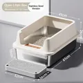 Lettiera per gatti semi-chiusa in acciaio inossidabile con gradino di setacciatura - Stile Anti-schizzo / Jumbo (15cm Bacino) / Bianco avorio