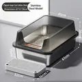 Grande lettiera per gatti in acciaio inox con recinzione alta e pedale filtrante grigio - Stile Anti-schizzo / Jumbo (15cm Bacino) / Nero ossidiana