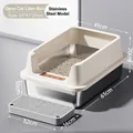 Lettiera grande in acciaio inox per gatti con bordo alto beige e gradino coordinato - Stile Anti-schizzo / Jumbo (10cm Bacino) / Bianco avorio