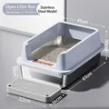 Grande lettiera per gatti semi-chiusa in acciaio inox con bordo alto e tappetino - Stile Anti-schizzo / Jumbo (10cm Bacino) / Celeste