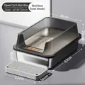 Lettiera per gatti grande in acciaio inox semichiusa con bordo alto e tappeto setacciante - Stile Anti-schizzo / Jumbo (10cm Bacino) / Nero ossidiana