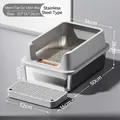 Lettiera per gatti in acciaio inox con recinzione alta e pedale di filtraggio. - Stile Anti-schizzo / Grande (15cm Bacino) / Grigio Semplice