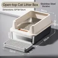 Set lettiera per gatti in acciaio inox con bordo alto antischizzo e tappetino abbinato - Stile Anti-schizzo / Grande (15cm Bacino) / Bianco avorio