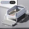 Lettiera extra large in acciaio inox con bordo alto e tappetino, misura 50x36x26cm - Stile Anti-schizzo / Grande (15cm Bacino) / Celeste