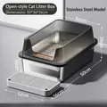 Grande lettiera per gatti in acciaio inox con bordo alto e tappetino incluso - Stile Anti-schizzo / Grande (15cm Bacino) / Nero ossidiana