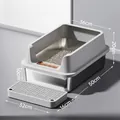Lettiera per gatti grande in acciaio inox con bordo alto e pedana setacciante - Stile Anti-schizzo / Grande (10cm Bacino) / Grigio Semplice