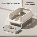 Lettiera per gatti extra large in acciaio inox con bordo alto e tappetino grigio - Stile Anti-schizzo / Grande (10cm Bacino) / Bianco avorio