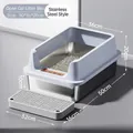 Lettiera per gatti semichiusa extra large in acciaio inox con bordo paraspruzzi e tappeto - Stile Anti-schizzo / Grande (10cm Bacino) / Celeste