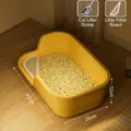 Extra large yellow semi-enclosed cat litter box with sifting board, 42x28x12cm - M / 42x28x12cm (Includes Scoop + Sifting Pedal) / Yellow