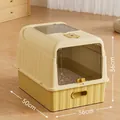 Extra grote volledig gesloten kattenbak in crème geel met handig en praktisch lade-ontwerp - Verbeterde Kubus Lade Stijl / Melkgeel